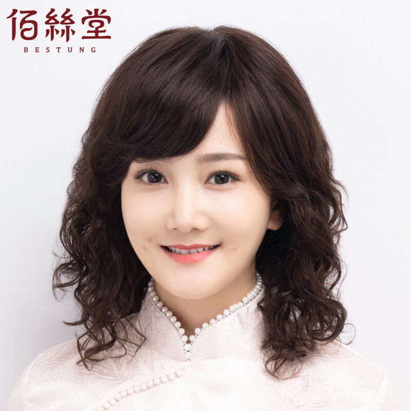 假发女长发全头套中长卷发中老年妈妈真发发套羊毛卷真人发丝自然