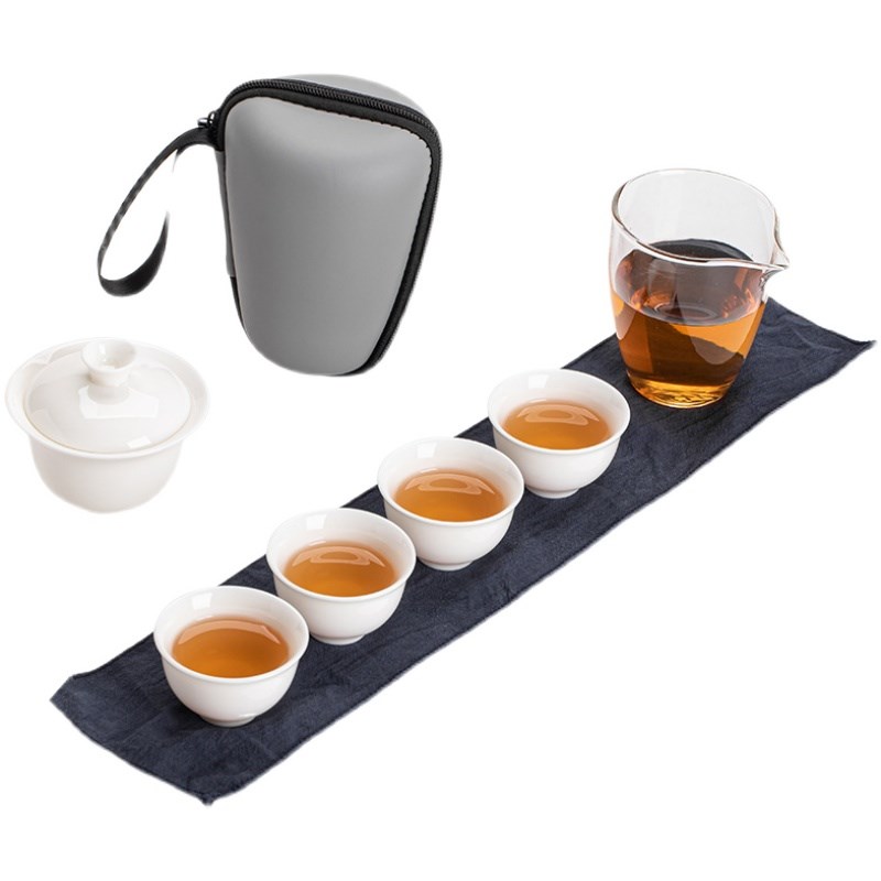 便携快客杯玻璃盖碗旅行茶具套装简约户外礼品定制logo白瓷小四杯
