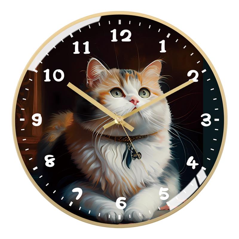 TQJ小猫咪可爱静音时钟客厅卧室钟表创意家用时尚宠物店萌宠挂钟
