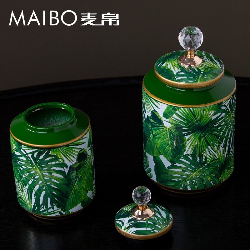 简约北欧风陶瓷罐花瓶带盖子水晶家居桌面办公桌插花装饰品