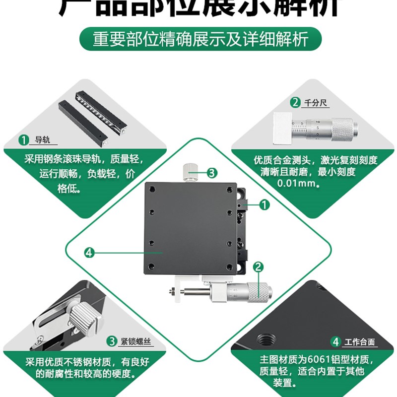X轴位移平台手动光学精密微调滑台钢条滚珠导轨移动平台LGX40/60