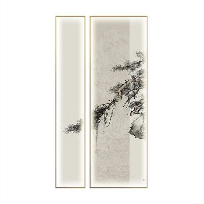 新中式玄关装饰画走廊过道楼梯间松竹图组合画中国风灯光禅意挂画