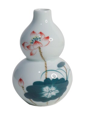 中式复古风手绘荷花葫芦陶瓷花器居家客厅摆件书桌装饰桌面瓷花瓶