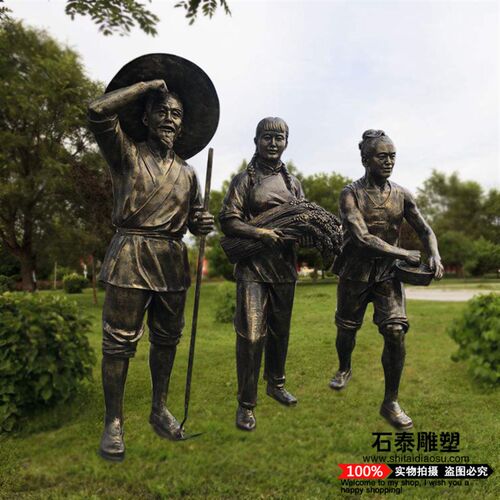 玻璃钢农耕人雕塑仿铜人物农民耕种雕像户外民俗小品铸铜人像定制