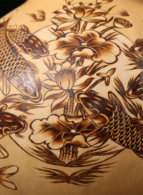 烙画大葫芦特色手工艺品雕刻九鱼图葫芦摆件礼品赠送中国古典年画