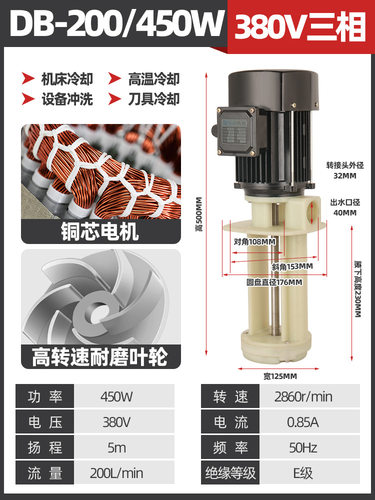 机床水泵DB-100/250W油泵车床冷却三相电泵200循环线切割450W水泵
