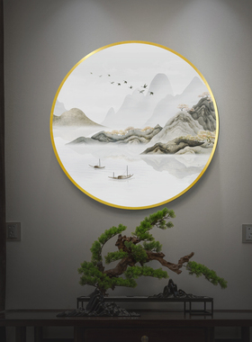 通体全面发光带灯装饰画餐厅入户玄关轻奢圆形壁画感应LED灯箱画