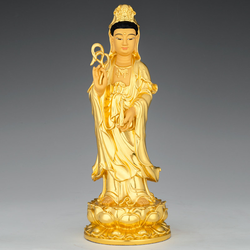 福佑佛具 纯铜贴金西方三圣佛像站像阿弥陀三尊观音菩萨供奉摆件