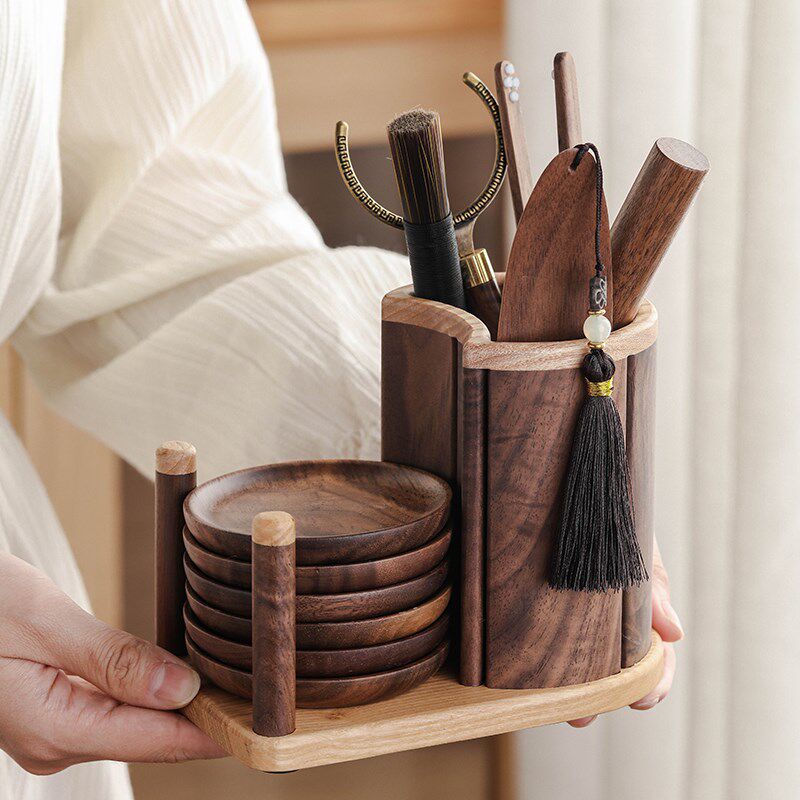 胡桃木茶道六君子套装家用简约功夫茶具配件高档茶夹茶勺茶针工具