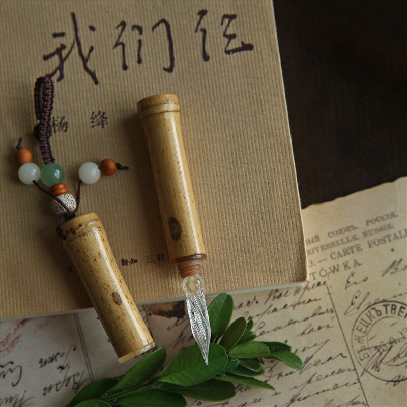 【七十二号笔家】复古手工迷你斑竹玻璃笔手账蘸水笔挂件彩墨钢笔