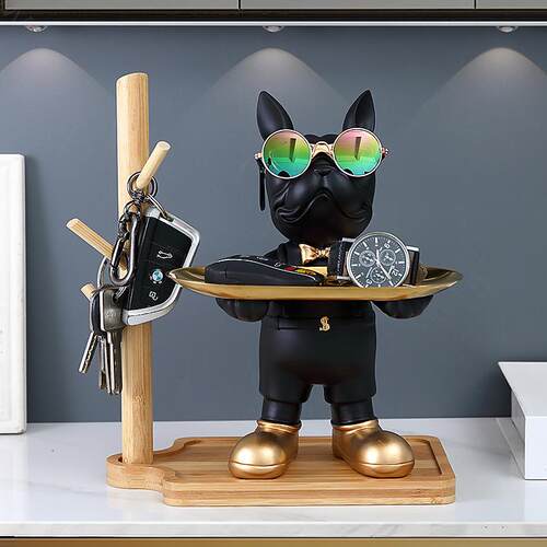 法斗犬钥匙收纳摆件新家入户玄关桌面托盘鞋柜乔迁新居装饰品