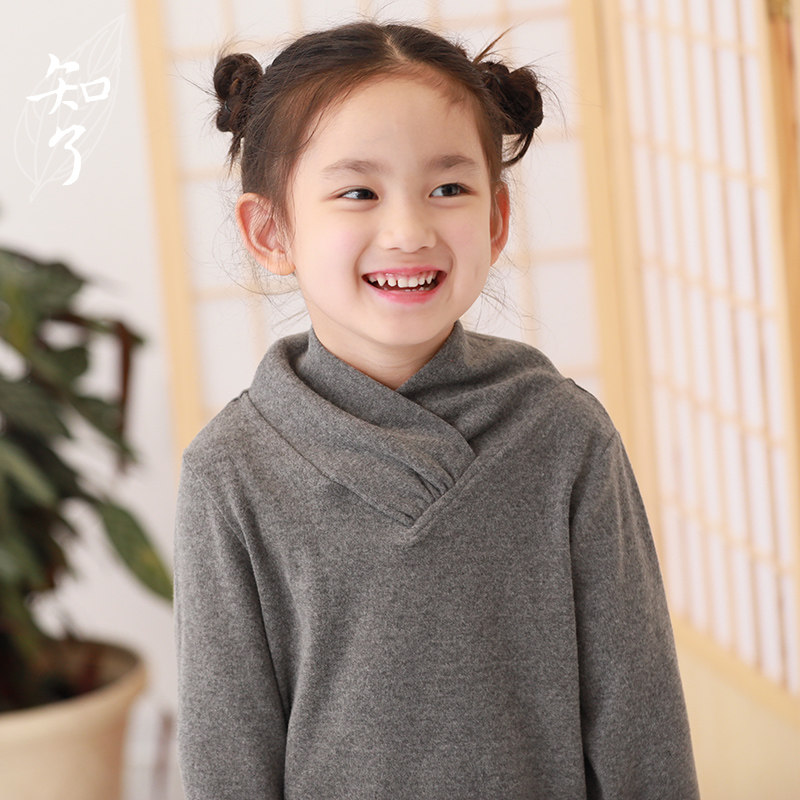 知了童装 春款女童磨绒卫衣高领长袖打底衫T恤绒衫K4125