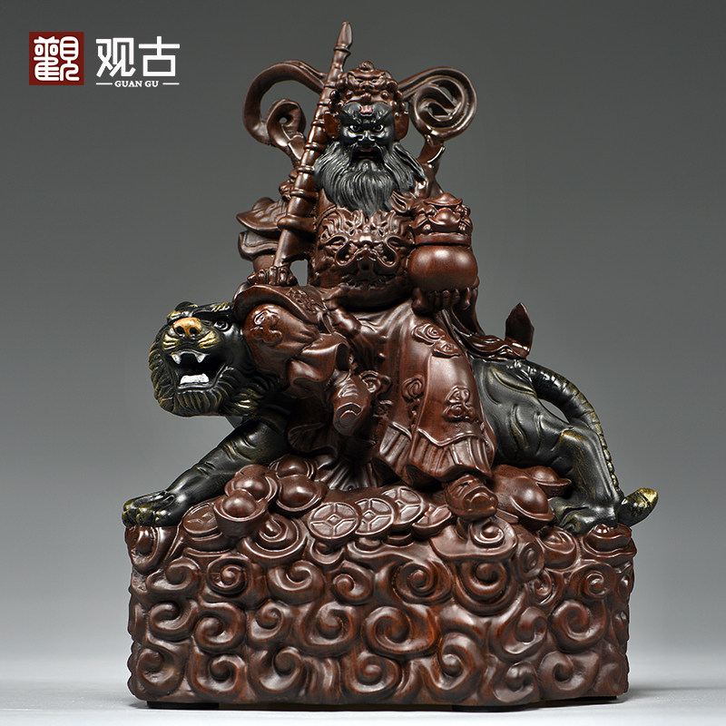 黑檀木雕刻武财神骑虎赵公明神像摆件家居公司装饰工艺品开业送礼