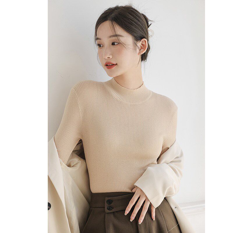 羊毛半高领针织衫女2025秋冬新款修身内搭长袖中领打底衫上衣毛衣