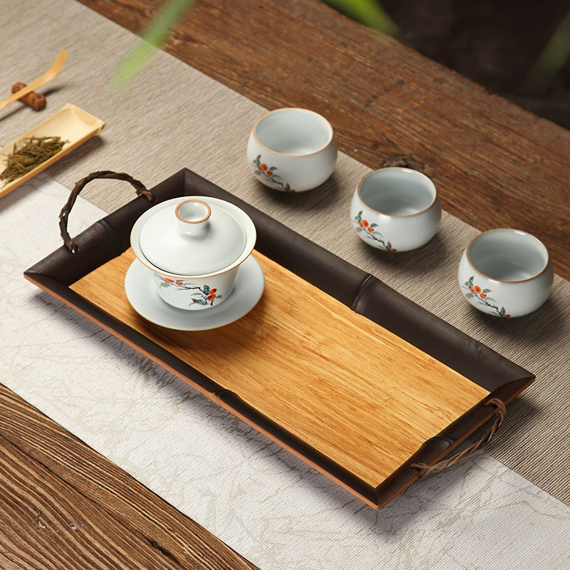 竹制托盘长方形木质实木家用茶盘放茶杯日式小大餐具水果盘子复古