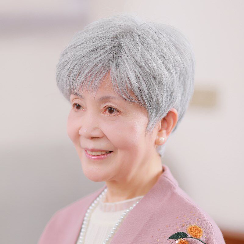 奶奶白色假发蓬松短发表演白发假发套老人整顶花白真发全头套透气