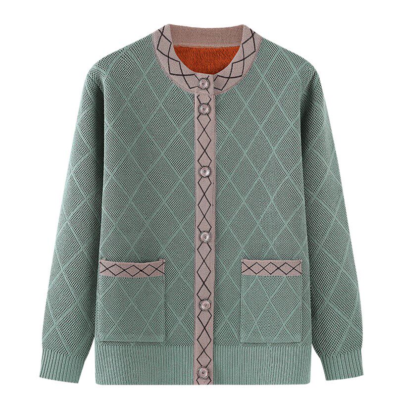 奶奶春秋毛衣外套中老年人加绒加厚衣服保暖冬装妈妈大码针织开衫
