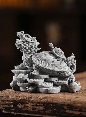 青砂石创意龙龟玄武乌龟桌面茶宠摆件园艺盆景鱼缸造景工艺装饰品