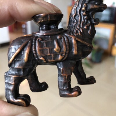 沧州铁狮子镇海吼纯铜摆件 香插 手把件