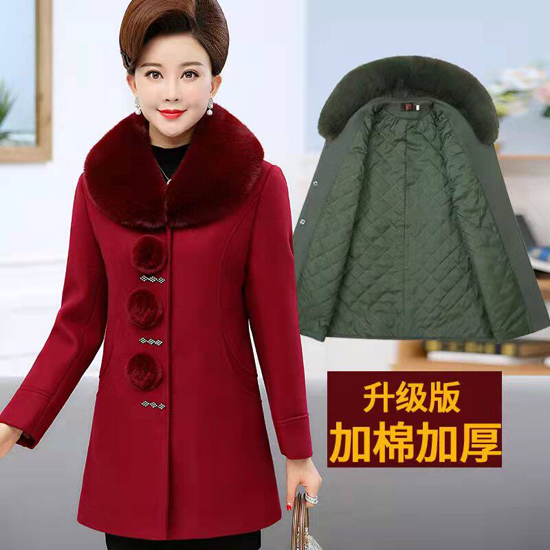 2021新款中老年女装40岁50妈妈装冬装毛呢外套中长款棉衣呢子大衣