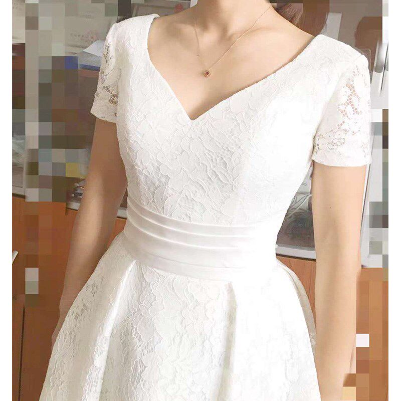 大码婚纱2024新款胖MM新娘简约显瘦蕾丝长款V领出门纱旅拍轻婚纱