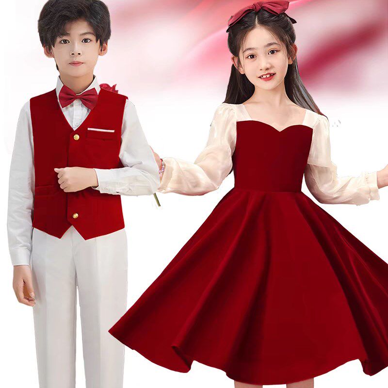 中小学生合唱演出服中国红班服爱国歌咏比赛朗诵读服装儿童舞蹈服