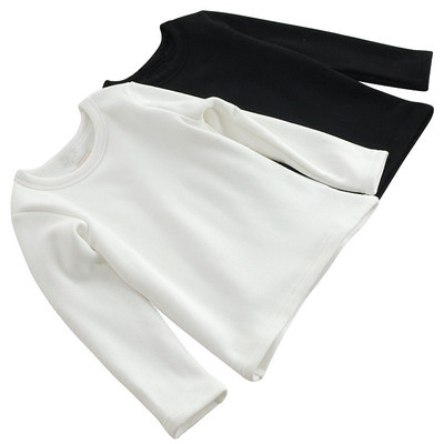 男女童加绒打底衫白黑色长袖春秋T恤儿童保暖上衣纯棉紧身舞蹈衣