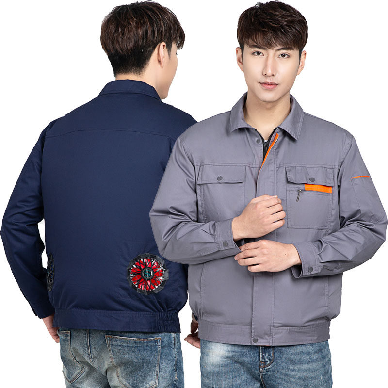 夏季带风扇服空调服降温反光条工地人男款工作劳保的衣服薄款制冷