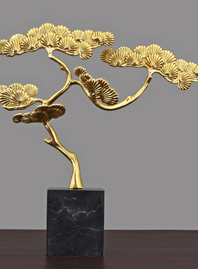 黄铜迎客松摆件客厅玄关酒柜办公桌精致家居装饰工艺品新中式轻奢