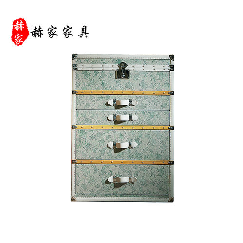 K9060法式复古风珠宝柜中古老花硬箱印花餐边柜抽屉收纳储藏玄关
