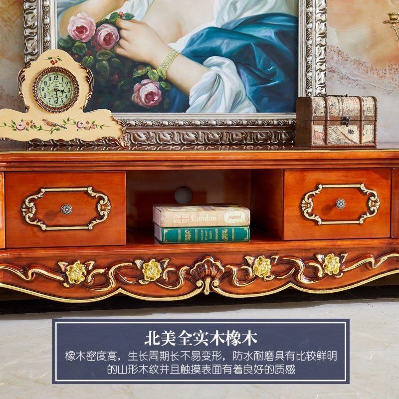 欧式电视柜 美式别墅复古客厅大理石实木水性漆电视机柜储物地柜