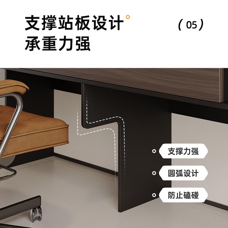 中古风书房书桌书柜组合 家用靠墙实木书桌 可定制收纳书柜组合 E