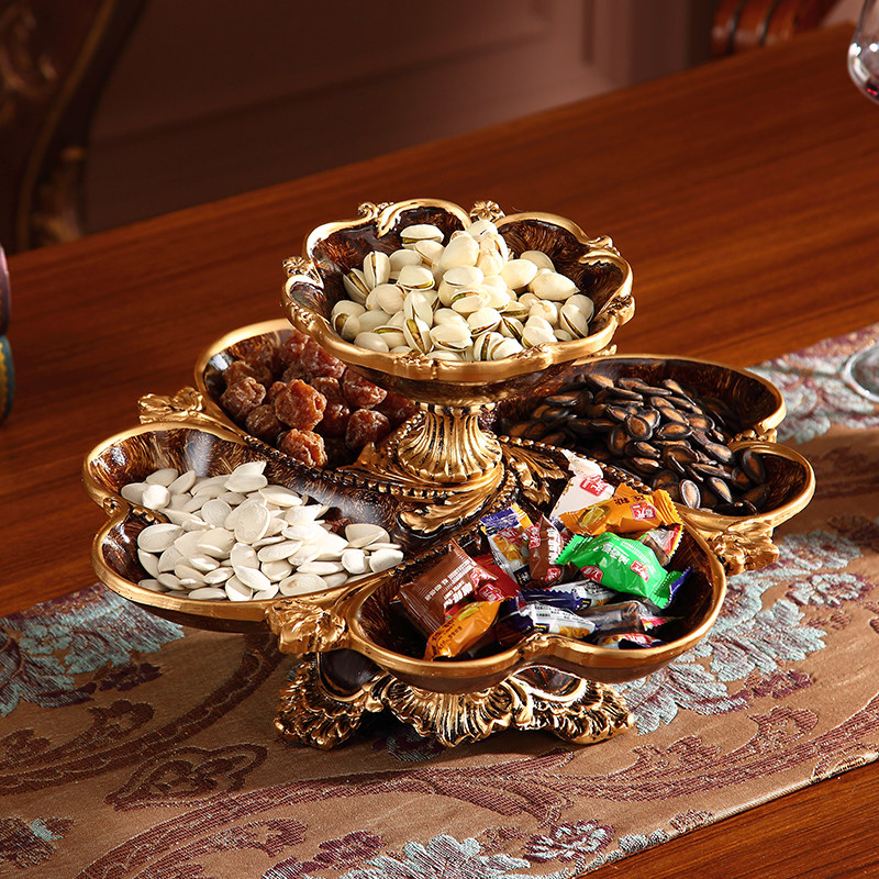 欧式客厅茶几创意分格零食干果盘实用装饰品摆件新居乔迁高档礼品