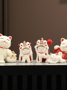 新款招财猫摆件入户玄关客厅摆件可爱一家四口电视机柜台面装饰品