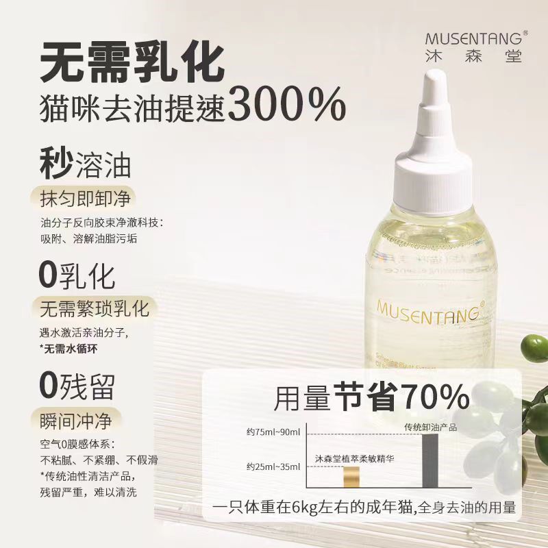 沐森堂植萃柔敏卸油精华猫咪黑下巴去油精华无毛猫清洁背部大油尾