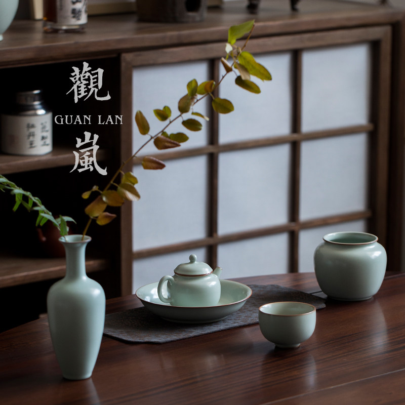 观岚天青汝窑壶承复古陶瓷功夫茶具壶托茶承茶盘干泡台手工茶点盘