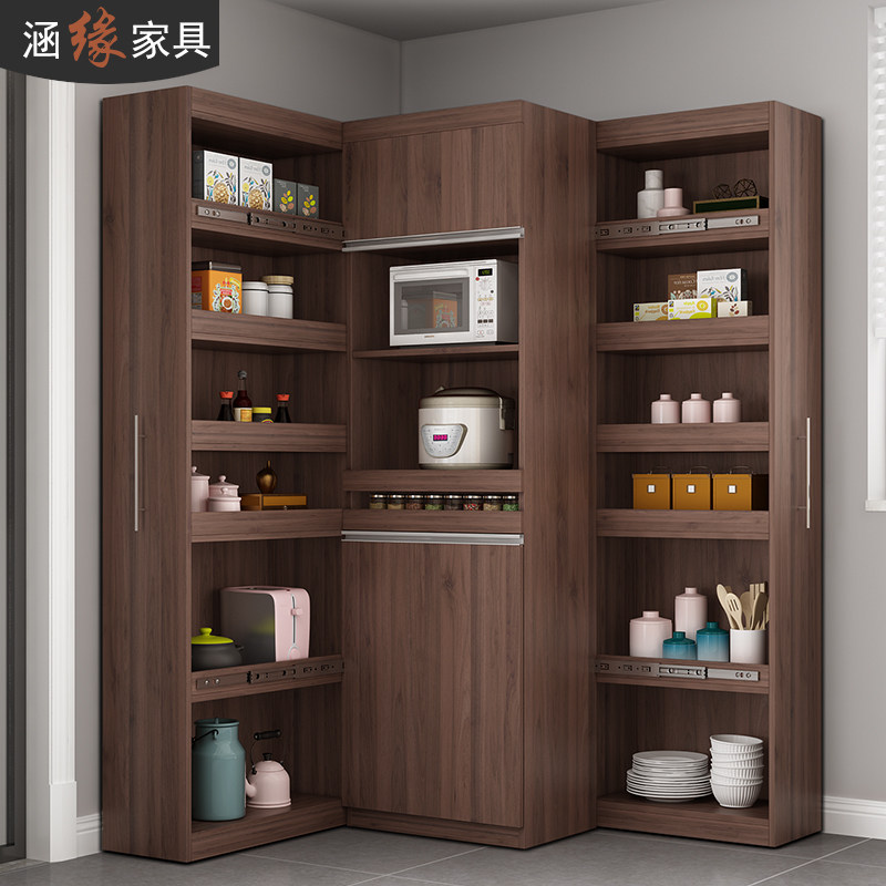 涵缘北欧深胡桃木色隐形抽拉餐边柜餐厅多功能大容量收纳储物柜