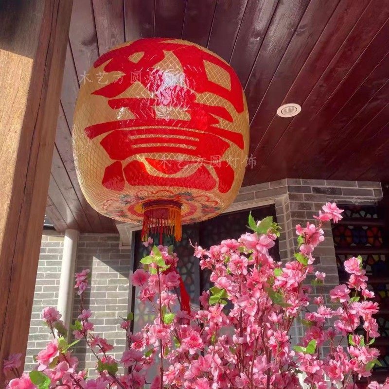 潮汕灯笼竹艺竹编传统手工仿古手绘油纸灯笼茶楼火锅店定制吊灯具