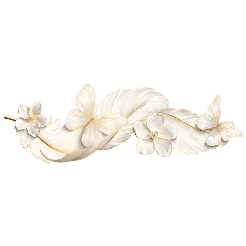 奶油风轻奢客厅装饰画羽毛沙发背景墙抽象挂画高级感发光氛围灯画