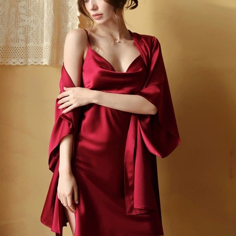 夏季女款网红风小个子真丝睡衣女夏天性感新娘晨袍婚礼高级感睡袍