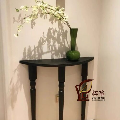 弧形轻奢实木玄关现代入户走廊展示台家用客厅靠墙简约黑色