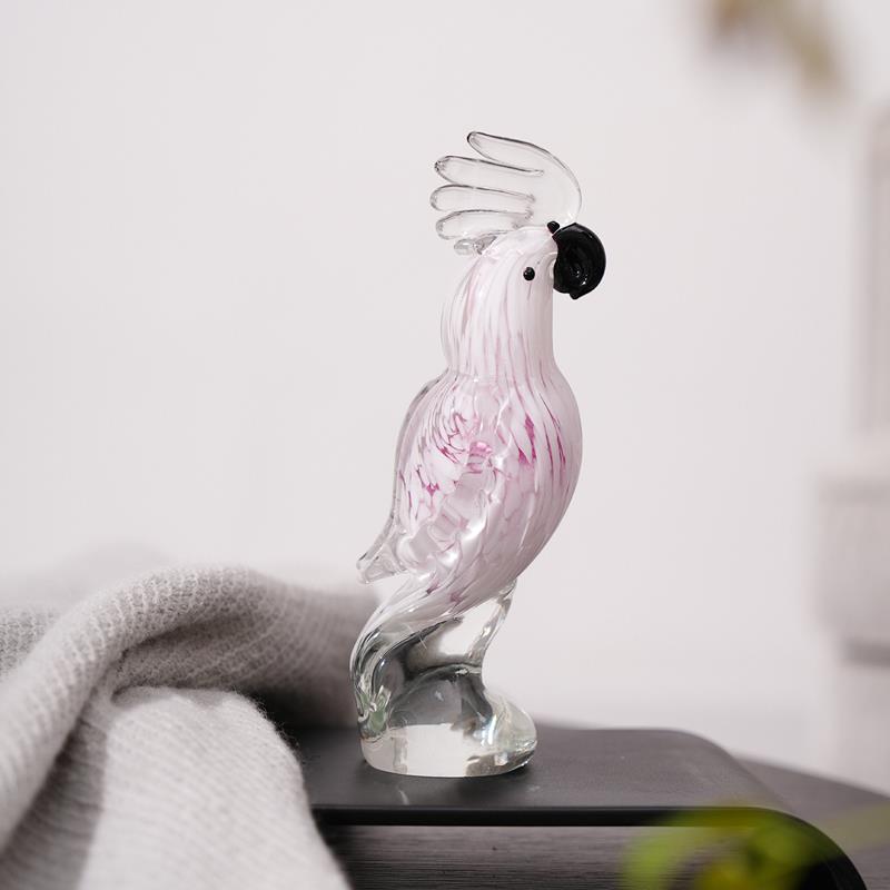轻奢琉璃鹦鹉鸟混彩艺术摆件手工吹制琉璃客厅样板间酒店软装装饰