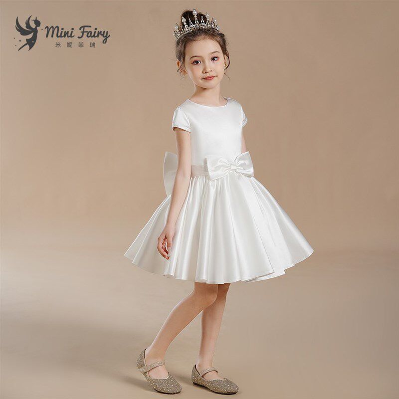 小女孩白色钢琴演出服女童小提琴演奏礼服婚礼花童公主裙学生比赛