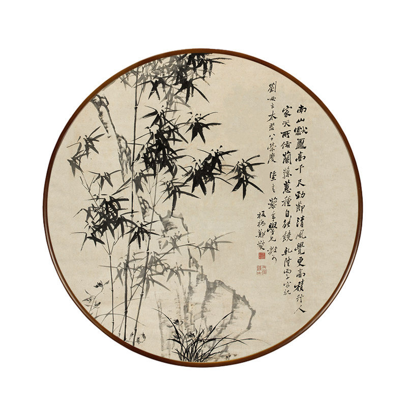国画水墨画竹子圆形装饰画中式客厅书房玄关挂画郑板桥竹石兰蕙图