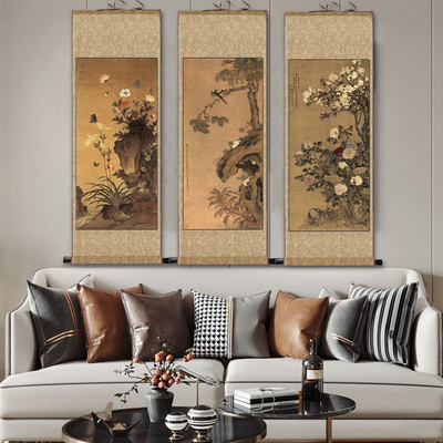 名家字画仿古画花鸟画仙鹤图花开富贵丝绸画绢画牡丹图高清微喷