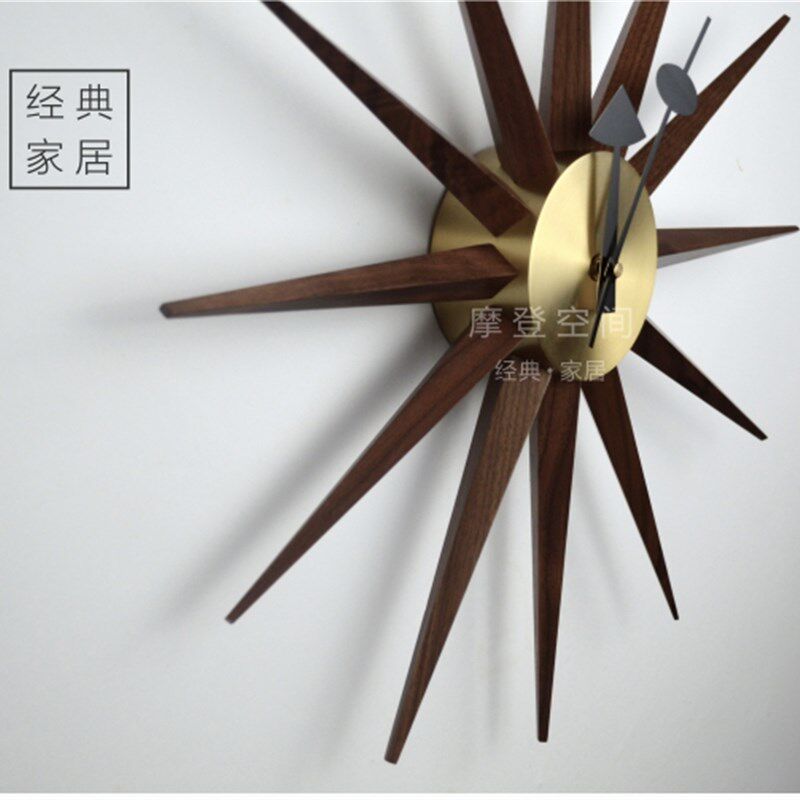 尼尔森太阳时钟胡桃木挂钟壁钟创意时尚艺术北欧装饰包豪斯石英钟