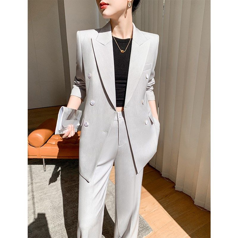 休闲西装套装女2024新款高级感阔腿裤职业正装薄款高端小西服外套
