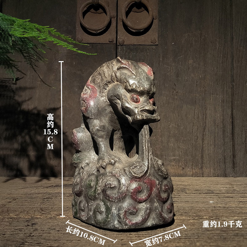 仿古石雕青石民俗怀旧描彩祥云吸水兽中式复古陈设摆件收藏品包邮