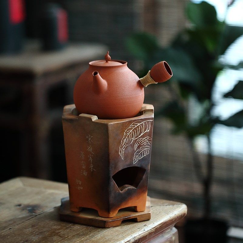 全手工柴烧煮茶炉工夫茶煮手刻煮茶炉古朴窑变炭炉潮州手工炭炉