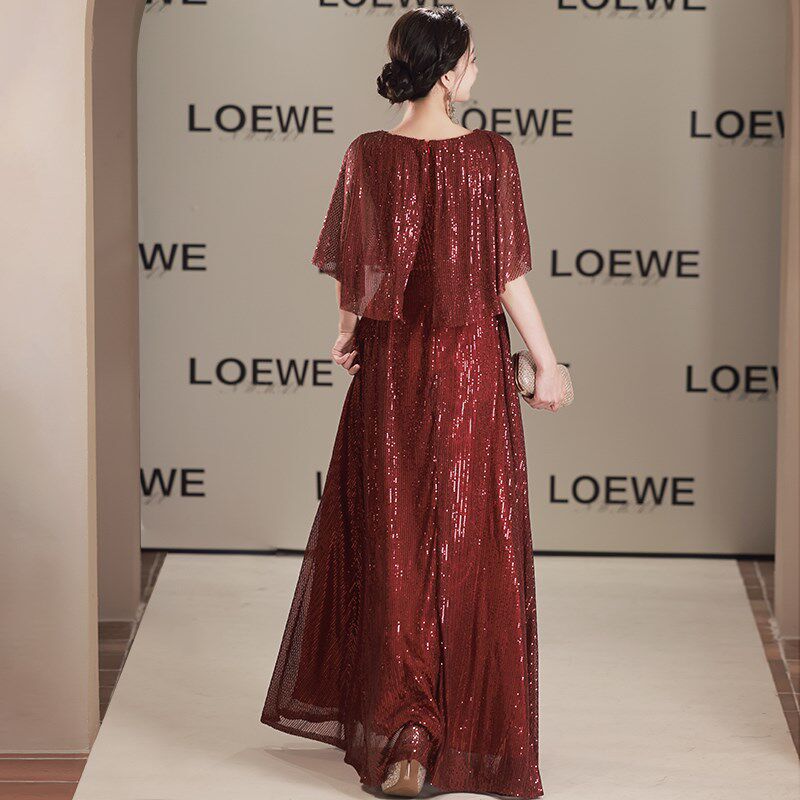 酒红色大合唱团演出晚礼服女长裙气质红歌指挥服装主持礼仪成人礼
